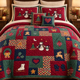 Christmas Snowman Patchwork Quilted 3-Piece Bedding Set