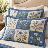 Blue Hydrangea Botanical Patchwork Quilted 3-Piece Bedding Set