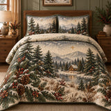 Winter Cottage Pine Forest Quilted 3-Piece Bedding Set
