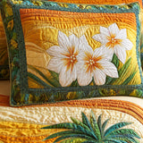 H.PAI Tropical Plumeria Floral Quilted 3-Piece Bedding Set – Luxury Quilted Bedding with Matching Pillow Shams