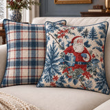 Vintage Santa & Plaid Christmas Quilted Pillow Covers 2-Piece Set