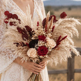 Burgundy Ivory Rose Pampas Preserved Bouquet