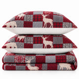 Woodland Deer Christmas Patchwork Quilted 3-Piece Bedding Set