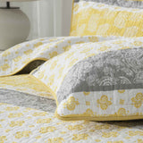 Yellow Grey Paisley Stripe Quilted 3‑Piece Bedding Set