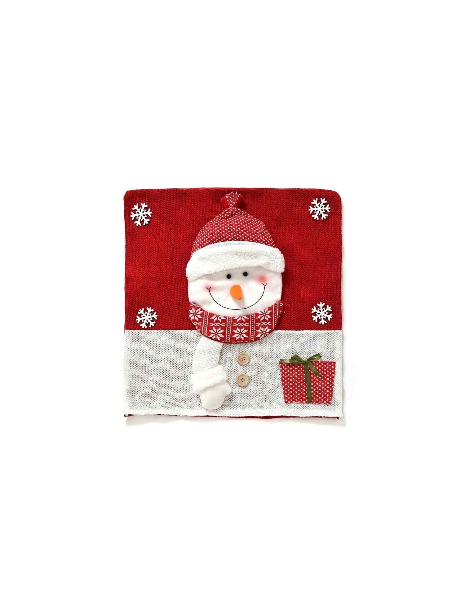 Knitted 3D Santa Snowman Reindeer Christmas Chair Covers, Red & White Xmas Dining Chair Back Slipcovers