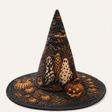 H.PAI Gothic Halloween Haunted Pumpkin Handcrafted Quilted Witch Hat