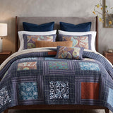 Navy Paisley Pieced Patchwork Reversible 100% Cotton Quilted 3-Piece Bedding Set