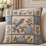 Bluebird Hydrangea Garden Quilted Pillow Cover