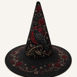 H.PAI Black Rose Raven Victorian Gothic Handcrafted Quilted Witch Hat
