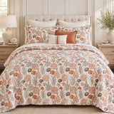 Coastal Seashell Coral Print Quilted 3-Piece Bedding Set