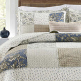 Blue Meadow Patchwork Quilted 3-Piece Bedding Set