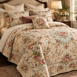 Vintage Botanical Rose Floral Quilted 3-Piece Bedding Set
