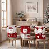 Knitted 3D Santa Snowman Reindeer Christmas Chair Covers, Red & White Xmas Dining Chair Back Slipcovers