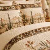 H.PAI Desert Cactus Quilted 3-Piece Bedding Set – Natural Farmhouse Quilted Bedding with Matching Pillow Shams