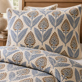 H.PAI Blue Botanical Bloom Quilted 3-Piece Bedding Set