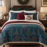 Evergreen Forest Christmas Quilted 3-Piece Bedding Set
