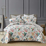 Vintage Bird Floral Garden Print Quilted 3‑Piece Bedding Set