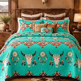 Turquoise Western Longhorn Dreamcatcher Quilted 3-Piece Bedding Set