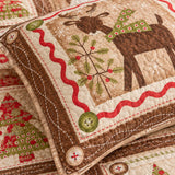 Rustic Reindeer Snowman Christmas Quilted 3-Piece Bedding Set