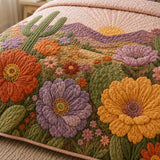H.PAI Desert Cactus Floral Quilted 3-Piece Bedding Set – Rustic Southwestern Quilted Bedding with Matching Pillow Shams