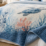 H.PAI Ocean Turtle Coral Reef Coastal Quilted 3-Piece Bedding Set