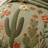 H.PAI Cactus Garden Floral Quilted 3-Piece Bedding Set – Vintage Desert Style Quilted Bedding with Matching Pillow Shams