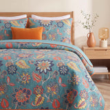 Teal Autumn Bloom Quilted 3-Piece Bedding Set