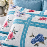 Vintage Purple Rose Stripe Quilted 3-Piece Bedding Set
