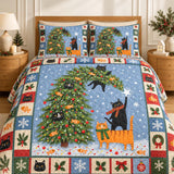 Christmas Tree Cats Quilted 3-Piece Bedding Set