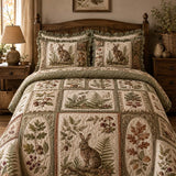 Woodland Rabbit Quilted 3-Piece Bedding Set – Classic Americana Quilted Bedding With Matching Pillow Shams
