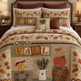 Fall Pumpkin Harvest Patchwork Quilted 3-Piece Bedding Set