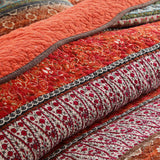 Rust Orange Bohemian Striped Patchwork Quilted 3‑Piece Bedding Set