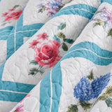 Vintage Purple Rose Stripe Quilted 3-Piece Bedding Set