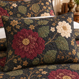 H.PAI Dark Botanical Floral Quilted 3-Piece Bedding Set