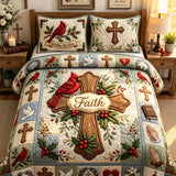 H.PAI Cardinal Cross Faith Quilted 3-Piece Bedding Set