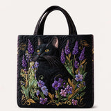 Moonlit Meow Print Quilted Tote Bag