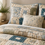 H.PAI Vintage Log Cabin Patchwork Quilted 3-Piece Bedding Set