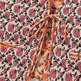 Pink Vine And Orange Flower - Reversible Vintage Patchwork Quilted Vest Tie-Front Waistcoat