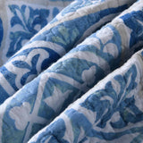 Coastal Boho Blue Portuguese Tile Print Quilted 3‑Piece Bedding Set