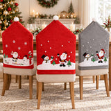 Santa Hat Style Christmas Chair Back Covers, Santa & Snowman Printed Xmas Dining Chair Slipcovers