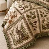 Woodland Rabbit Quilted 3-Piece Bedding Set – Classic Americana Quilted Bedding With Matching Pillow Shams