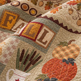 Fall Pumpkin Harvest Patchwork Quilted 3-Piece Bedding Set