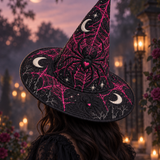 Midnight Spiderweb Moon Gothic Handcrafted Quilted Witch Hat