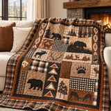 Rustic Bear and Bison Patchwork Quilted 3-Piece Bedding Set