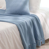 Textured Fringe Knitted Throw Blanket & Pillow Cover Set