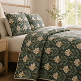 H.PAI Forest Ivory Floral Quilted 3-Piece Bedding Set