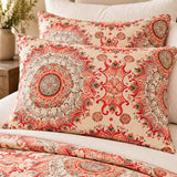 Rust Orange Paisley Medallion Quilted 3-Piece Bedding Set