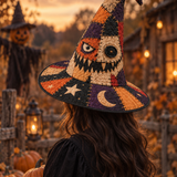 Patchwork Button-Eye Monster Gothic Handcrafted Quilted Witch Hat