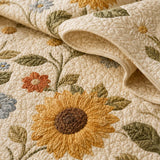 H.PAI Farmhouse Sunflower Floral Quilted Bedding Set – Cozy Luxury Quilt Bedding with Matching Pillow Shams