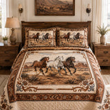 H.PAI Equestrian Horse Patchwork Quilted 3-Piece Bedding Set – Vintage Country Quilted Bedding with Matching Pillow Shams